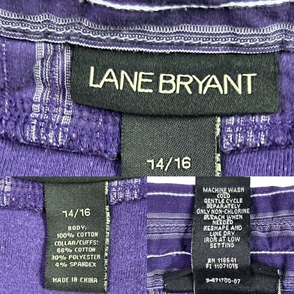 Lane Bryant Faux Layered 3/4 Sleeve Collar Blouse V Neck Plus Size 14/16 Purple - Picture 11 of 15